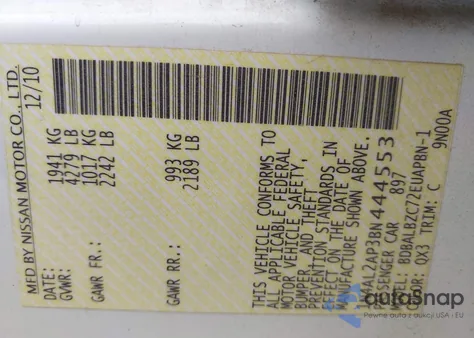 2011 Nissan Altima 2.5 S from USA, damaged, VIN 1N4AL2AP3BN444553